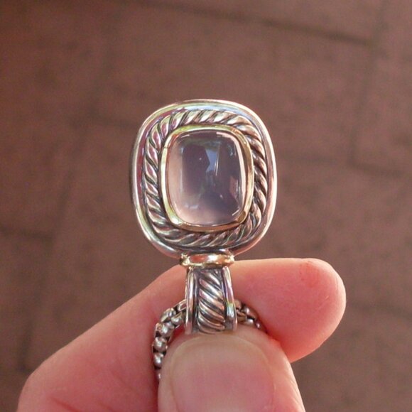 Retired David Yurman Albion Blue Chalcedony Enhancer Pendant w/Chain - 14K/925 - Picture 3 of 13